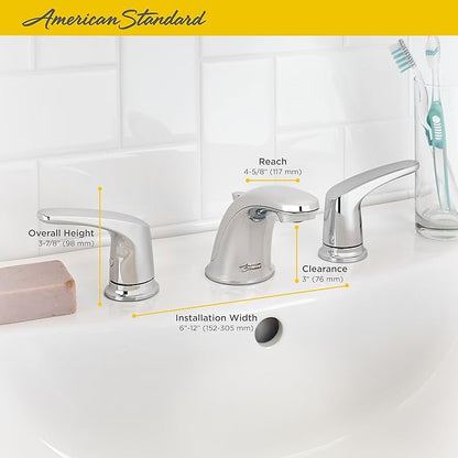 American Standard 7075800.295 Colony Pro 8 in. Widespread 2-Handle Low-Arc Bathroom Faucet with Pop-Up Drain Assembly, 1.2 GPM, Brushed Nickel