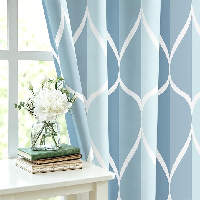 Gelbchu Geometric Shower Curtain for Bathroom, Light Blue, 72x72 Inch | with Hooks, Premium Polyester, Quick Dry, Water Repellent, Machine Washable, Rustproof Grommets, Modern Minimalist