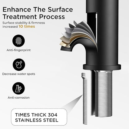FORIOUS Bathroom Faucet 1 Hole, Black Single Handle Vainty Sink Faucets | for 1 or 3 Hole 4 Inch Centerset Sink, with Pop-up Drain, NSF61 Certificate, for Rv Commercial Lavatory Restroom Basin