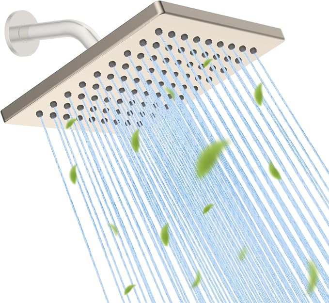Hibbent cUPC Certified Thickness Metal 6'' Rain Shower Head, Brushed Nickel | High Pressure Shower Head, Bathroom Waterfall Shower Heads, High Flow Fixed Showerheads with Adjustable Brass Ball Joint