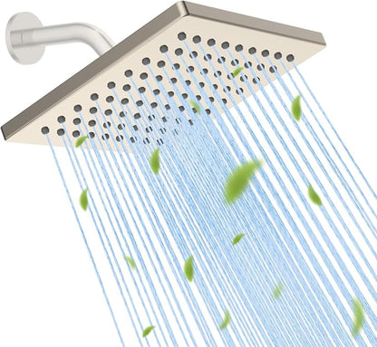 Hibbent cUPC Certified Thickness Metal 6'' Rain Shower Head, Brushed Nickel | High Pressure Shower Head, Bathroom Waterfall Shower Heads, High Flow Fixed Showerheads with Adjustable Brass Ball Joint