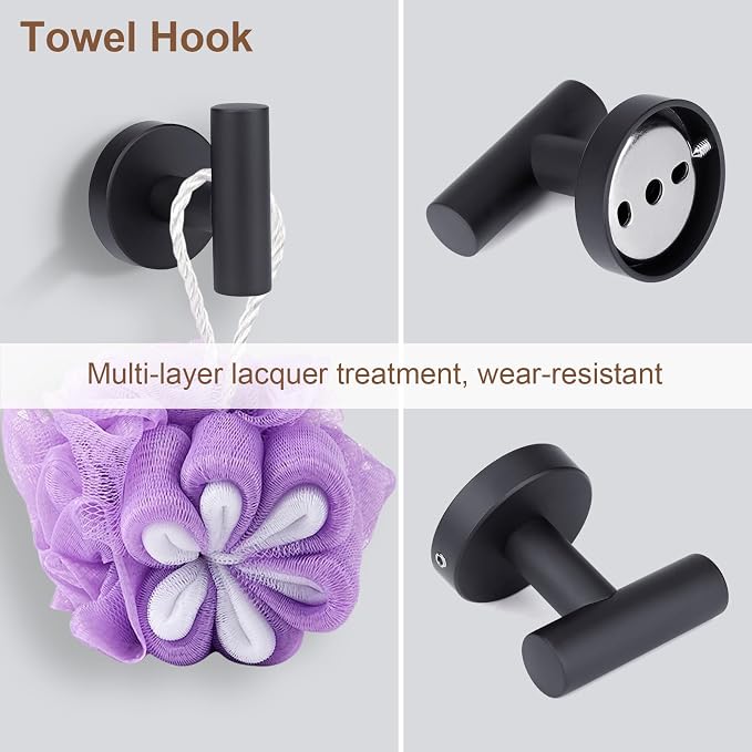 Matte Black Bathroom Hardware Accessories Set 4 Pieces,Towel Bar Set Stainless Steel Wall Mounted, Includes 24 in Hand Towel Bar, Towel Ring, Toilet Paper Holder, Bathroom Towel Rack Set