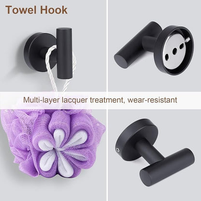 Matte Black Bathroom Hardware Accessories Set 4 Pieces,Towel Bar Set Stainless Steel Wall Mounted, Includes 24 in Hand Towel Bar, Towel Ring, Toilet Paper Holder, Bathroom Towel Rack Set