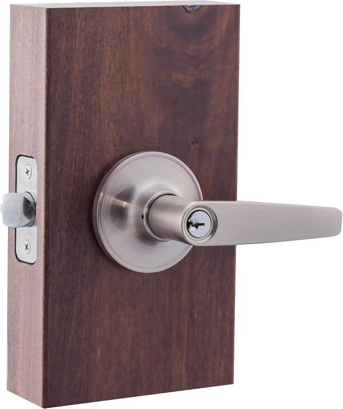 Copper Creek DL1241SS Daley Push Button Keyed Entry Door Lever, Satin Nickel