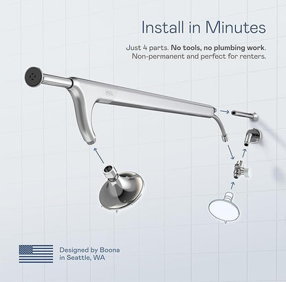 BOONA Original Tandem Shower as Seen on Shark Tank | Dual Shower Head for Couples | Max Water Pressure for Two | Easy Install (King Krome, One Showerhead)