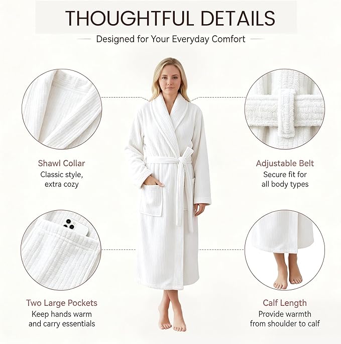 PJGGZ Women's Shawl Collar Bathrobe, Soft Long Towel Robes for Women - Super Absorbent Quick Dry yet Warm