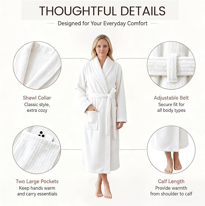 PJGGZ Women's Shawl Collar Bathrobe, Soft Long Towel Robes for Women - Super Absorbent Quick Dry yet Warm