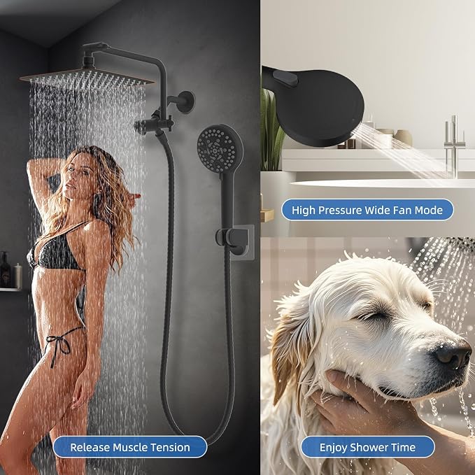 10" Metal Rainfall Shower Head with 10-Mode Handheld, Oil Rubbed Bronze | NSF/ANSI/CAN 372 Certified, High Pressure Showerhead Combo with 11" Adjustable Shower Arm, 71" Hose, Shower Head Holder