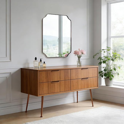 22"x30" Brushed Bronze Scalloped Mirrors for Bathroom Sink | Rust-Proof Stainless Steel Frame, Aesthetic Notched Corner Design, Electronic Display Grade Glass, Ideal for Bathroom Remodel