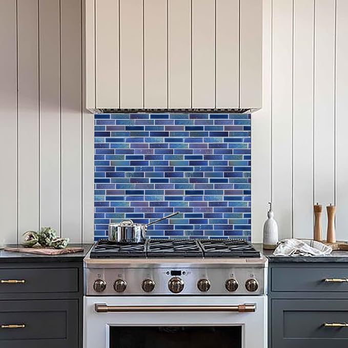 Blue Glass Porcelain Tile Box of 5 Square Feet Iridescent Starry Sky Backsplash Tile for Swimming Pool Kitchen Bathroom TSTNB18 (5 Square Feet)