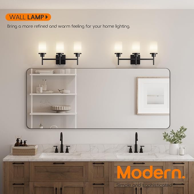Vanity Lighting Fixtures Oil Rubbed Bronze 3-Light with White Frosted Glass Shade, Wall Sconces for Bathroom Cabinet Porch Kitchen T001ORB-L3