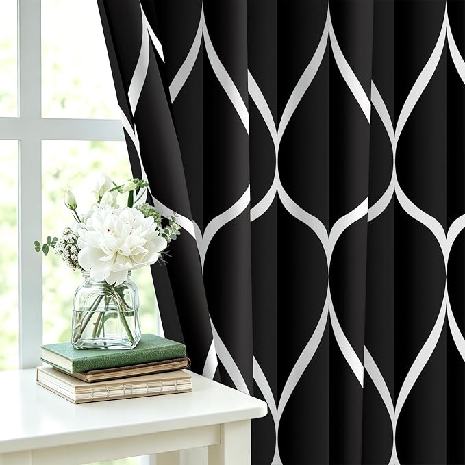 Gelbchu Geometric Shower Curtain for Bathroom, Black, 72x72 Inch | with Hooks, Premium Polyester, Quick Dry, Water Repellent, Machine Washable, Rustproof Grommets, Modern Minimalist