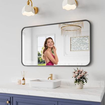Koonmi Metal Framed Bathroom Mirror, 24"X42" Anti-Rust Bathroom Vanity Mirror, High-Definition Tempered Glass Bathroom Mirrors for Over Sink, Modern Decorative Wall Mirror for Restroom