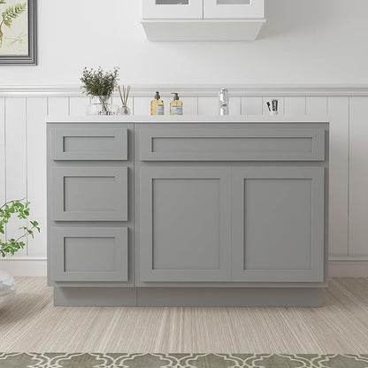 Vanity Art 54 inch Bathroom Vanity with Double Shutter Door, Gray Bathroom Vanity Cabinet with Soft Closing Shaker Drawer, Sturdy Floor Mounted Storage Cabinet Organizer for BathroomVA4039 & VA4015-3