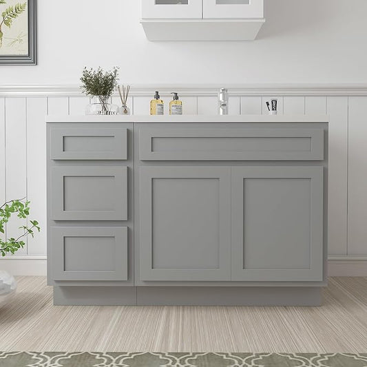 Vanity Art 54 inch Bathroom Vanity with Double Shutter Door, Gray Bathroom Vanity Cabinet with Soft Closing Shaker Drawer, Sturdy Floor Mounted Storage Cabinet Organizer for BathroomVA4039 & VA4015-3