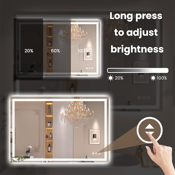 Snowdool 40 x 36 in LED Bathroom Mirror, Front and Backlit, Anti-Fog | Front and Backlit, 3 Color Temperatures, Anti-Fog, Tempered Glass
