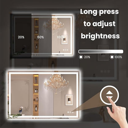 Snowdool 48 x 30 in LED Bathroom Mirror, Front and Backlit, Anti-Fog | Front and Backlit, 3 Color Temperatures, Anti-Fog, Tempered Glass