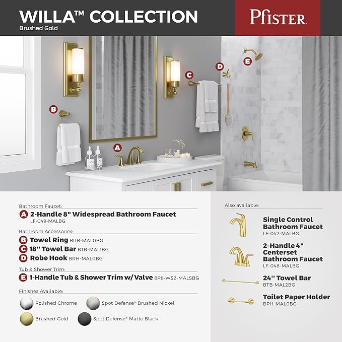 Pfister Willa Bathroom Sink Faucet, Single Control, 1-Handle, Single Hole, NSF Certified, Brushed Gold Finish, LF042MALBG