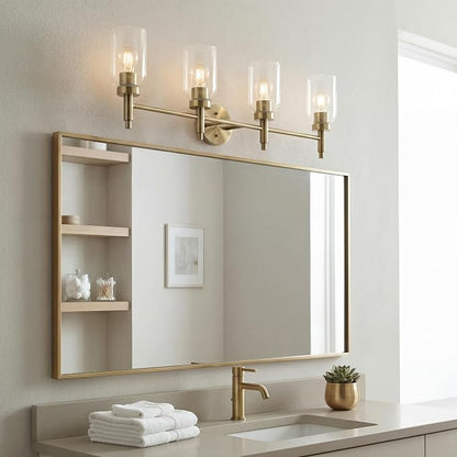 Kichler Madden 4-Light Bathroom Vanity Light, Champagne Bronze | Modern vanity light with clear glass for single or double bathroom mirrors (34" x 10.5"), 55186CPZ