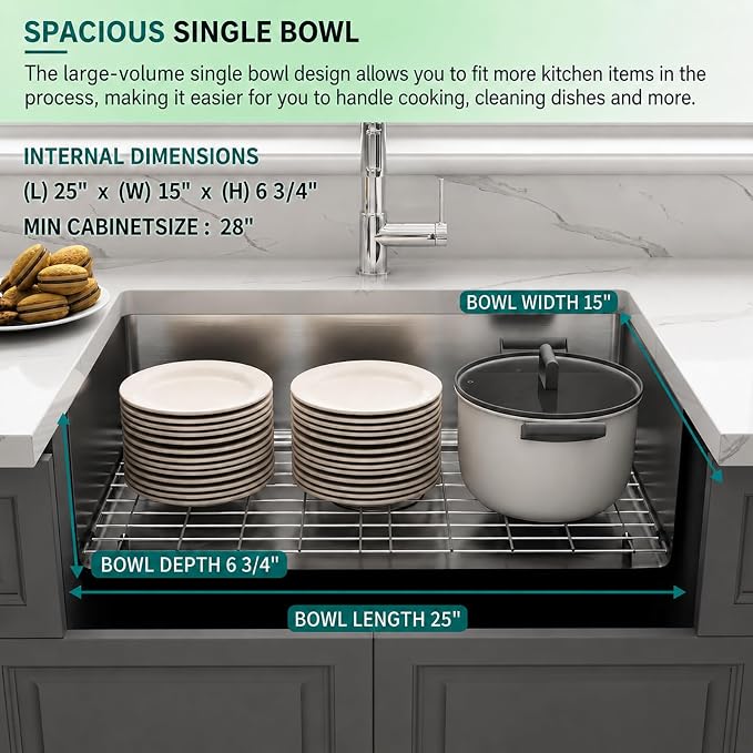 Kitsitchen RV Kitchen Sink,16 Guage T304 Stainless Steel Undermount Kitchen Sinks with Sink with Strainer & Bottom Gird, 25" x 15" x 7" Single Bowl Drop In Kitchen Sink For RV, Outdoor,Bathroom