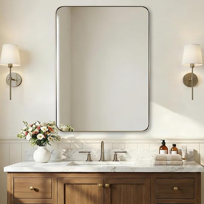Brushed Champagne Bronze Mirrors for Bathroom Sink, 30x40 Inch Bathroom Vanity Mirror with Rectangular Metal Frame-Modern Clean Design with Superior Stainless Steel Frame