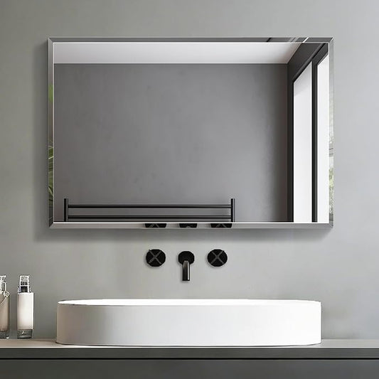 1 PCS 16”x 24”Beveled Polished Edge Frameless Bathroom Mirror Rectangle Wall Mount Vanity Mirror for Bathroom,Bedroom,Entryway,Over Sink,Living Room (16×14-1PCS)