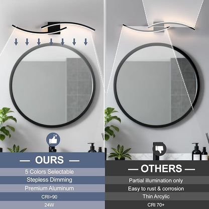 31.5 inch Modern Bathroom Vanity Light Black Lights Fixtures Dimmable 5CCT Led Bathroom Light Fixture Over Mirror Modern Wall lamp for Cabinet Hallway