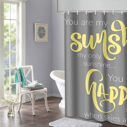 Shower Curtain for Bathroom Decor, 66 x 72 Inch, Sunshine Yellow | Quote Inspirational Gray Waterproof Polyester Fabric Shower Curtains Set with Hooks