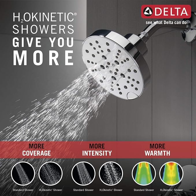 Delta Nicoli 14 Series H2Okinetic Shower Faucet Set, Chrome Shower Head and Handle Set, Valve Trim Kit, Chrome 142749 (Valve Included)