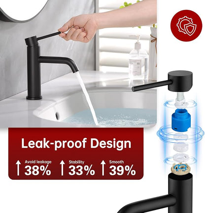 SUMERAIN Matte Black Bathroom Sink Faucet Single Handle Single Hole | Lead-Free, Stainless Steel, with Faucet Supply Lines, Easy DIY Install