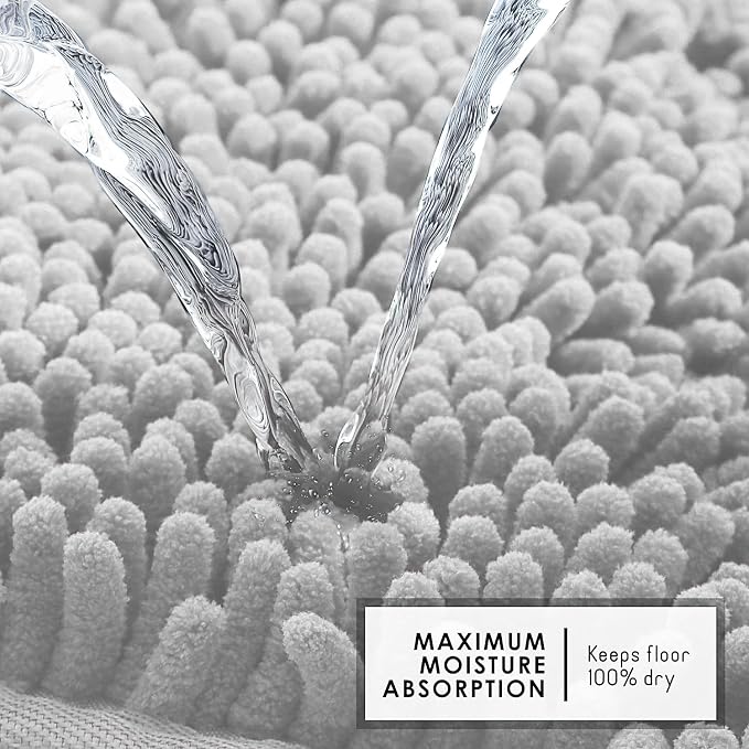 Hearth & Harbor Bathroom Rugs, Chenille Bath Mat - Machine Washable Bath Mats for Bathroom Non-Slip Backing Rubber, Quick Dry Bathroom Mat - Silver 17x24-20x24
