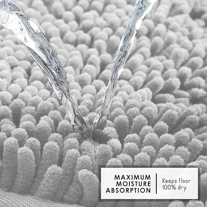 Hearth & Harbor Bathroom Rugs, Chenille Bath Mat - Machine Washable Bath Mats for Bathroom Non-Slip Backing Rubber, Quick Dry Bathroom Mat - Silver 17x24-20x24