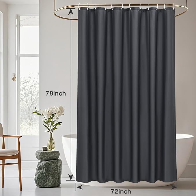 AooHome Fabric Shower Curtain Liner, Solid Hotel Shower Curtain, Water Repellent, Dark Grey, 72 Width x 78 Height Inch