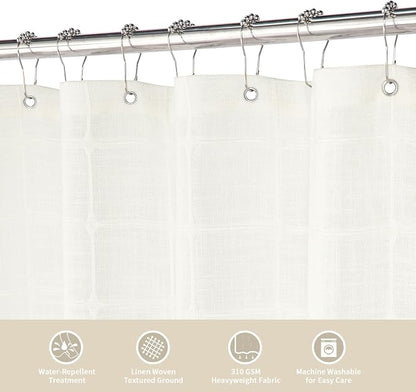 MitoVilla Cream White Small Stall Shower Curtain 36 x 72, Narrow Polyester Linen Fabric Shower Curtains for Farmhouse Bathroom Decor, Brown Half Size Cloth Shower Curtain Set with Hooks, Ivory