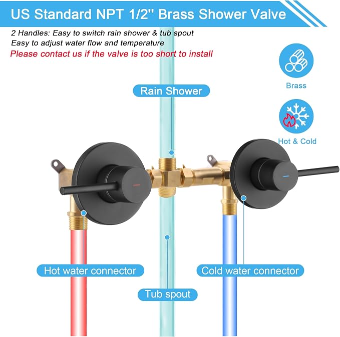 2 Handle Shower Faucet Set with Tub Spout Matte Black Two Handle Shower Faucet Set Complete Tub and Shower Trim Kit, Wall Mount