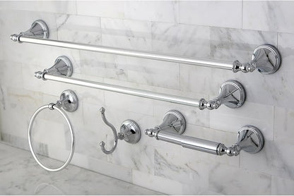 Kingston Brass Naples 5-Piece Accessory Set with 18" & 24" Towel Bar, Towel Ring, Robe Hook & Toilet Paper Holder, Polished Chrome