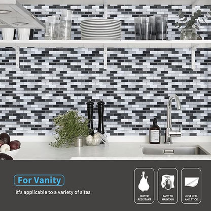 Art3d Peel and Stick Wall Tile for Kitchen/Bathroom Backsplash, 12"x12", Black-White (6 Pack)