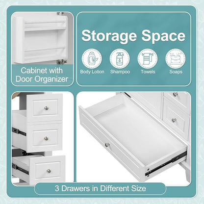 30" Bathroom Vanities Cabinet with Ceramic Sink Set Combo, Multi-Functional Storage Organizer Door Shelf, Three Drawers, Soft-Closing Door, White