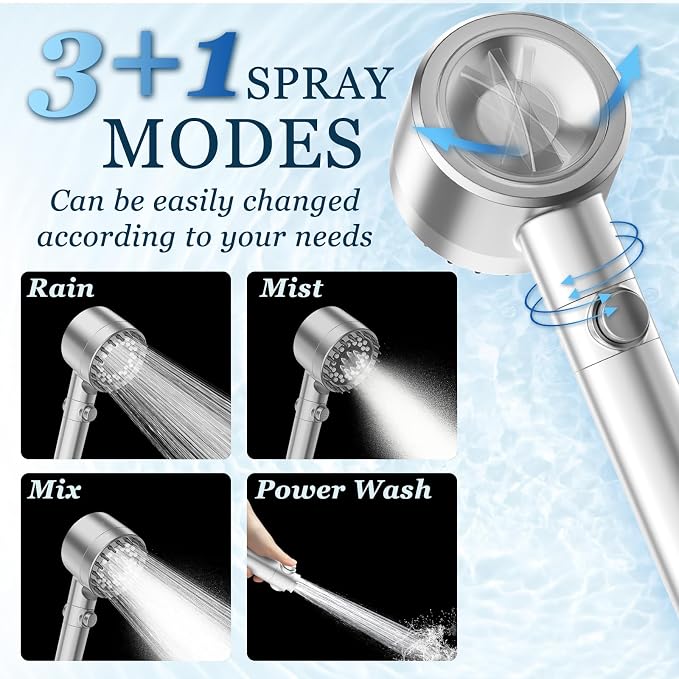 FEELSO Filtered Shower Head with Handheld, High Pressure Shower Filter Head | ON/OFF Switch, Anti-clog Nozzles, 4 Spray Showerhead with Filters for Hard Water, Remove Chlorine, Reduce Dry Itchy Skin