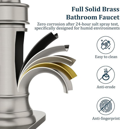 Brushed Nickel Waterfall Bathroom Faucet Single Handle Bathroom Sink Faucet | 1 Hole or 3 Hole Sink Brass Waterfall Faucet for Vintage Antique Lavatory Washroom with Pop Up Drain Deck Plate by BATHLAVISH