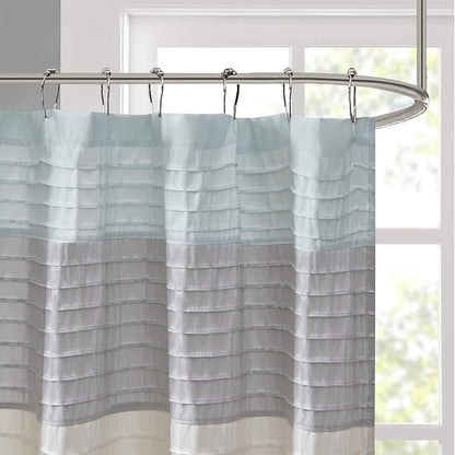 Madison Park Amherst Bathroom Shower Curtain Faux Silk Pieced Striped Modern Microfiber Bath Curtains, 72x72 Inches, Aqua (Pack of 4)