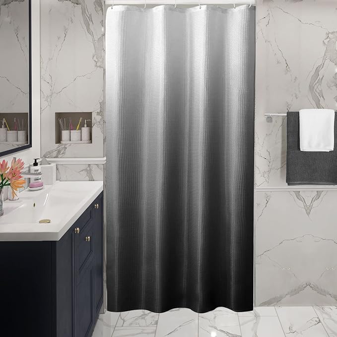 Small Stall Black Ombre Shower Curtain, 36 x 72 | Narrow Half Black Ombre Shower Curtain for Bathroom, Fabric Shower Curtain Set, Water Repellent, Machine Washable