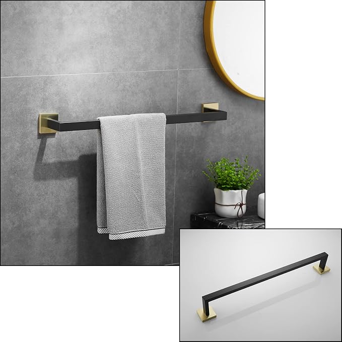 Bathroom Hardware Set 23.6-Inch Towel Bar,2pcs Towel Hook,Toilet Paper Holder,Hand Towel Holder Stainless Steel Black/Gold Bathroom Accessories GTS3190BBG