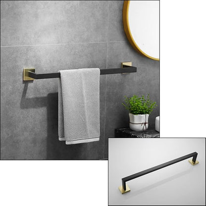 Bathroom Hardware Set 23.6-Inch Towel Bar,2pcs Towel Hook,Toilet Paper Holder,Hand Towel Holder Stainless Steel Black/Gold Bathroom Accessories GTS3190BBG
