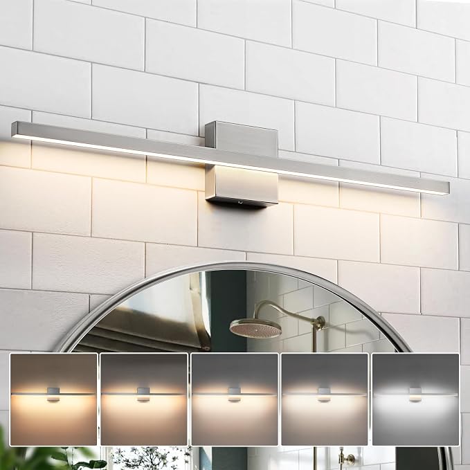 Epinl Brushed Nickel Bathroom Light Fixture Over Mirror 31.5 inch Modern Vanity Light Fixture 22W 5CCT Dimmable Light Bar LED Lighting Fixture for Bathroom Bedroom