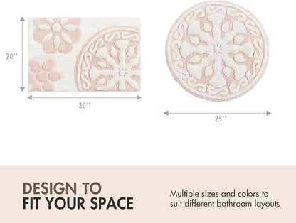 Madison Park Casablanca Tufted Cotton Bath Rug Non-Slip, 20 x 30, Pink | Luxurious Plush Bath Mat, Quick Dry, Soft, Machine Washable, Floral Pattern, Absorbent, Plush, OEKO-TEX, for Bathroom