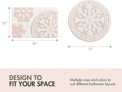 Madison Park Casablanca 100% Cotton Tufted Bathroom Rugs Luxurious Plush Medallion Floral Pattern Bath Mat Absorbent, Quick Dry, Spa Design Shower Room Décor, Rectangle 20" x 30", Pink