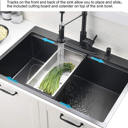30 Inch Black Drop in Kitchen Sink Workstation - VOKIM 30x18-Inch Drop in sink Stainless Steel 16 Gauge 10'' Deep Single Bowl Topmount Kitchen Sink with Cutting Board& Strainer