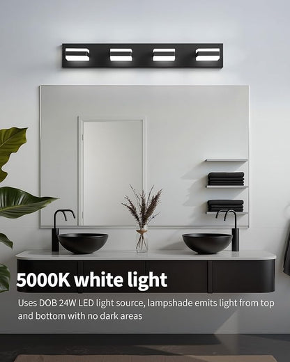 Bathroom Lighting Fixtures Over Mirror, 4 Light Black Vanity Light | Cool White, 5000K, Modern Vanity Wall Lights for Bath, Dressing Room, Restroom, 29.5 inch