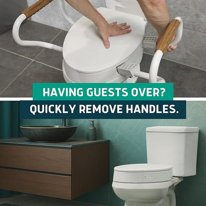 Lunderg Raised Toilet Seat with Handles - Round - Easy to Install Toilet Seat Risers for Seniors - Adds 3 Inches & Works like the one you’ve always used - Elegant design - No Hospital Vibe